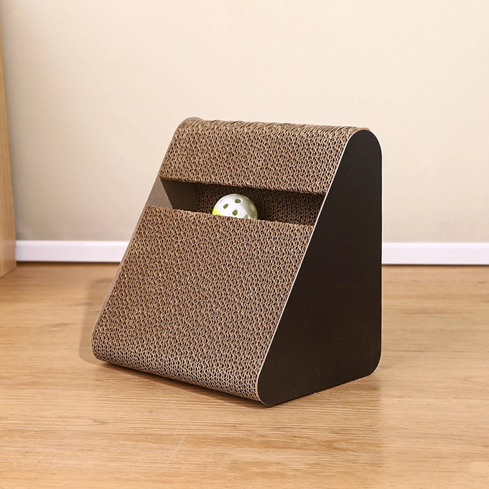 🐾 Griffoir & Jouet 2-en-1 pour Chat – Carton Triangulaire avec Boules Rotatives ! 🐱🎾