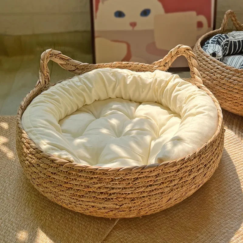 🐾 Nid de Chat Tissé à la Main – Confort & Chaleur pour Toutes les Saisons ! 🐱🌿