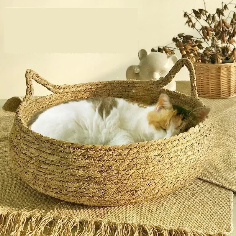 🐾 Nid de Chat Tissé à la Main – Confort & Chaleur pour Toutes les Saisons ! 🐱🌿